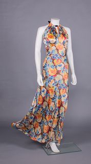 FLORAL PRINTED SILK PARTY DRESS, 1938-1940