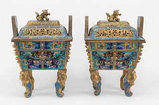 Pair of Chinese Cloisonne Temple Sized Censers