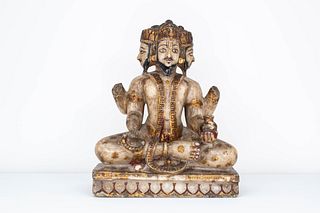 19th c. Indian Hindu Alabaster Polychrome Deity