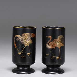 Pair of Meiji Japanese Lacquer Sake Cups