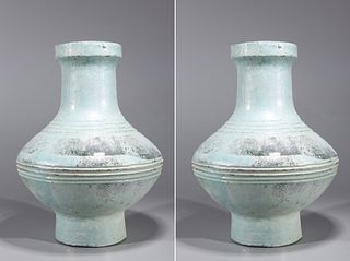 Two Large Chinese Early Style Celadon Glazed Vases