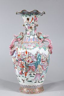 Large & Elaborate Chinese Famille Rose Enameled Porcelain Vase