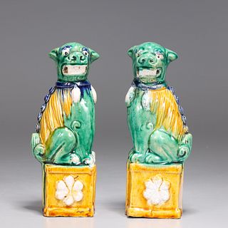 Pair Sancai Glazed Porcelain Temple Lions