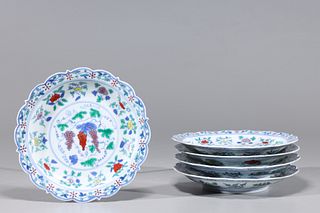 Six Chinese Blue & White Porcelain Plates