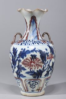Chinese Blue, Red, & White Ming Style Porcelain Vase