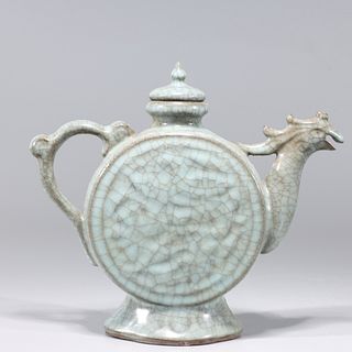 Chinese Celadon Crackle Glazed Porcelain Teapot
