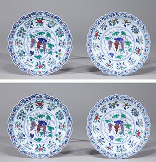 Four Chinese Doucai Porcelain Dishes