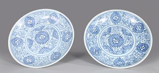 Pair Blue and White Porcelain Dishes