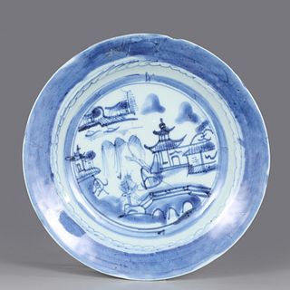 Canton Export Porcelain Blue and White Low Bowl