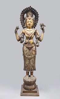 Chinese Tall  Gilt Bronze Buddha
