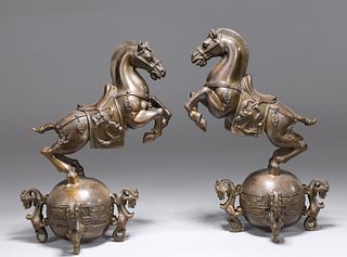 Pair Chinese Bronze Horses