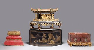 Group of Various Chinese Wood Objects