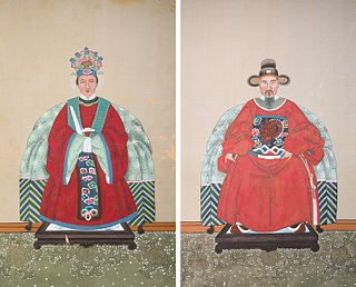 Pair Chinese Imperial Portrait Textile