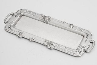 Large Art Nouveau Silver Tray with Floral Border