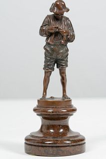 Antique Grand Tour Cabinet Bronze Sculpture of a Young Fisherman