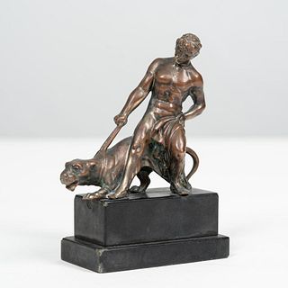 Antique Grand Tour Cabinet Bronze Sculpture of Man with Panther