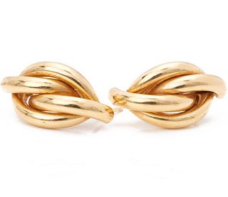Pair of 14K gold interlocking half hoop earrings