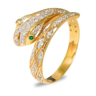 18-Karat Yellow-Gold, Emerald and Diamond 'Serpent' Ring
