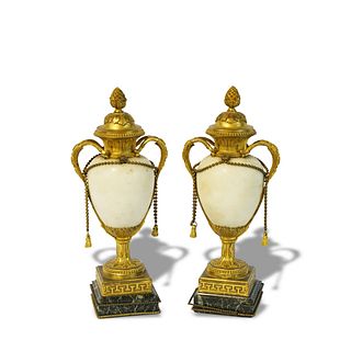 Pair of XVIII century marble with ormolu mounted French cassolettesÂ 