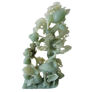 Art Nouveau Bird & Flowers Jade SculptureÂ 