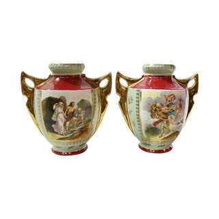 Pair Of Royal Vienna Ceramic VasesÂ 