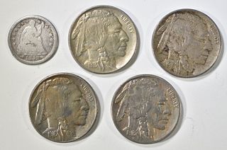 LOT OF 5 MIXED TYPE COINS: