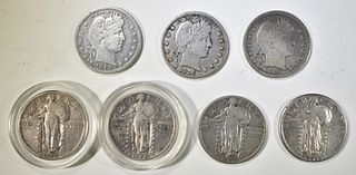 LOT OF 7 MIXED DATE SILVER QUARTERS: