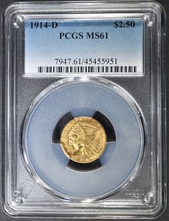 1914-D GOLD $2.50 INDIAN  PCGS MS-61