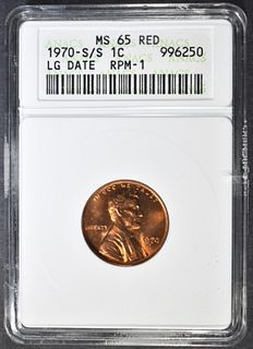 1970-S/S LG DATE LINCOLN CENT  ANACS MS-65 RED
