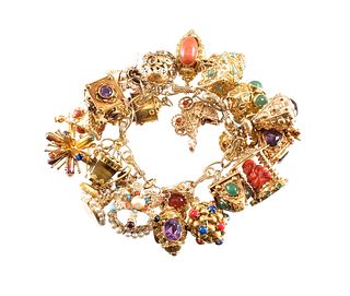 Elaborate Gold & Gemstone Charm Bracelet