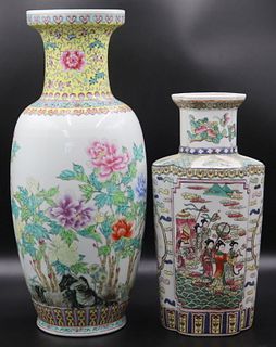 (2) Large Signed Chinese Famille Rose Vases.