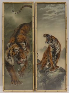 (2) Signed Asian Watercolors of Tigers.