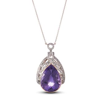 Impressive  65 carat Amethyst and Rose Cut Diamond 18K pendent Necklace