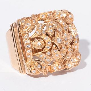 Italian Vintage Diamond and Rose Gold Ring