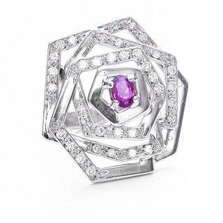 Italian MOdernist Diamond and Ruby Ring