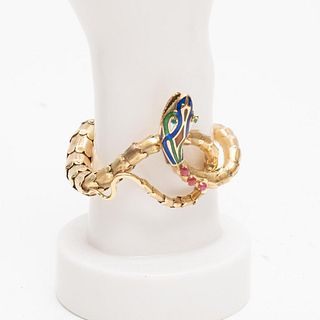 Gold, Enamel, and Gem-Set Antique Snake Bracelet