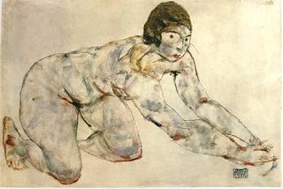 Egon Schiele (After) - Nude kneeling