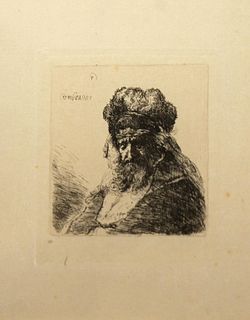 Rembrandt (After) - Old Bearded Man in a High Fur Cap