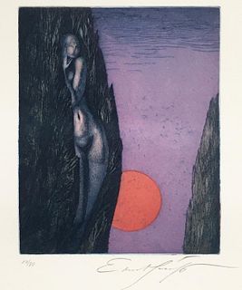 Ernst Fuchs - Untitled (Figure in a Landscape)