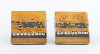 Zobel Oxidized Silver Gold & Diamond Earrings