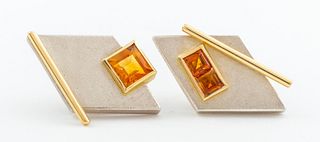 Modern Art Sterling 18K Gold and Citrine Earrings