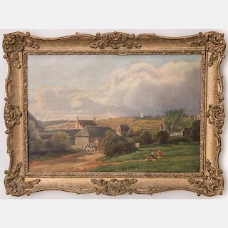 Charles A. Graves (19th Century) Farm Landscape with Figures, Oil on canvas,