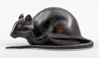 Signed Japanese Bronze Rat Sculpture Okimono