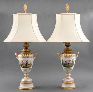 Sevres Style Ormolu & Porcelain Urns as Lamps, Pr