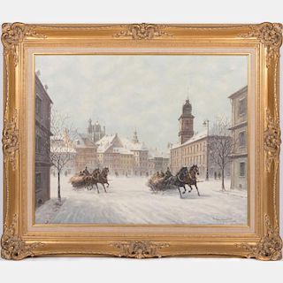 Stanislav Chimienski (b. 1936) Warsaw in Winter, Oil on canvas,