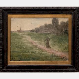 John Kavanagh (Ohio, 1853-1898) Landscape with Figure, Oil on canvas,