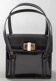 Lalique Black Patent Leather And Glass Handbag