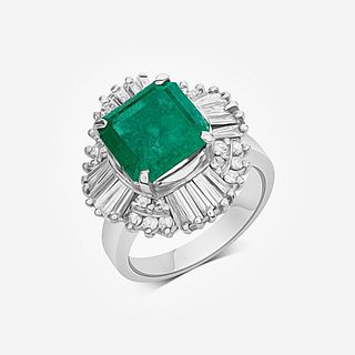 GIA 18K Antique Emerald and Diamond Ring