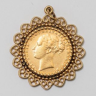 14K English Victorian gold Sovereign coin pendent