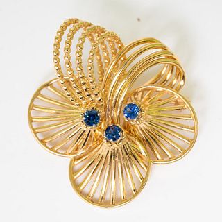 Tiffany and  Co Signed 14K Gold Sapphire Brooch